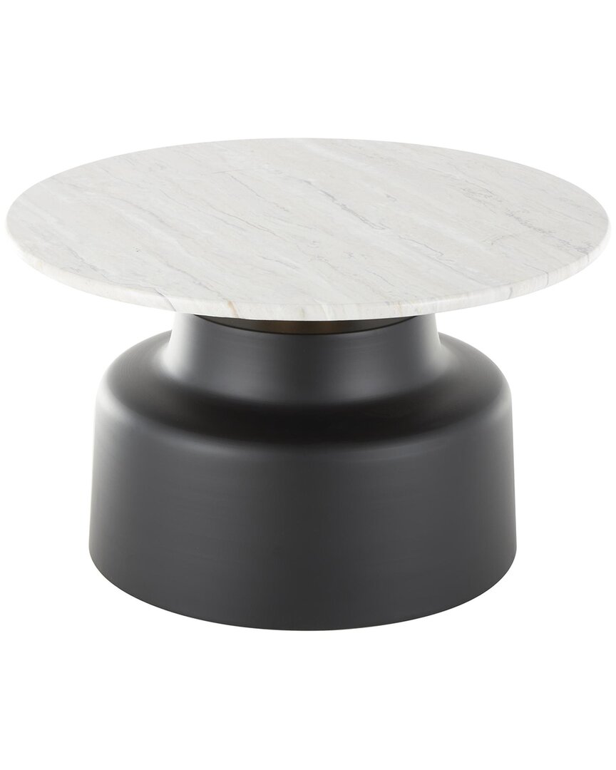 Peyton Lane Metal Pedestal Living Room Coffee Table With Faux Marble Top In Black