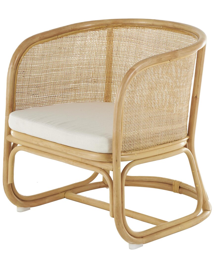 Peyton Lane Rattan Woven Rounded Living Room Accent Chair With Fabric Cushion In Brown