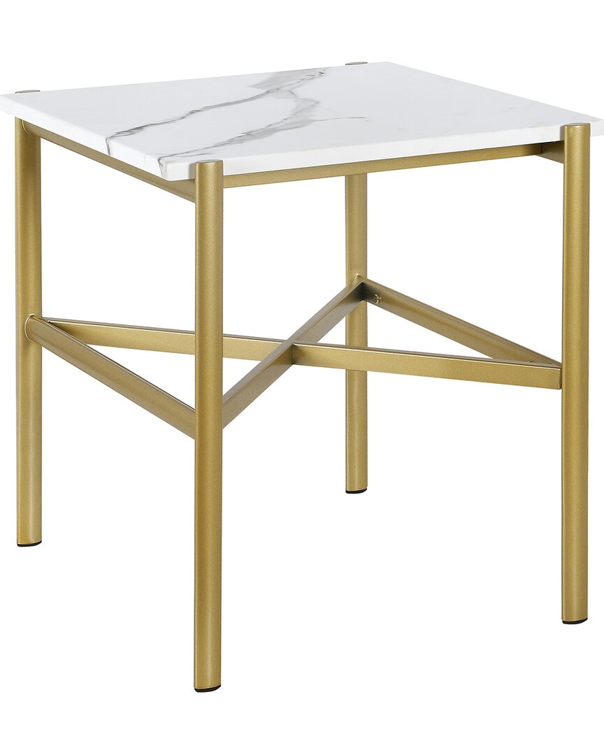 Abraham + Ivy Braxton Gold Side Table With Faux Marble Top