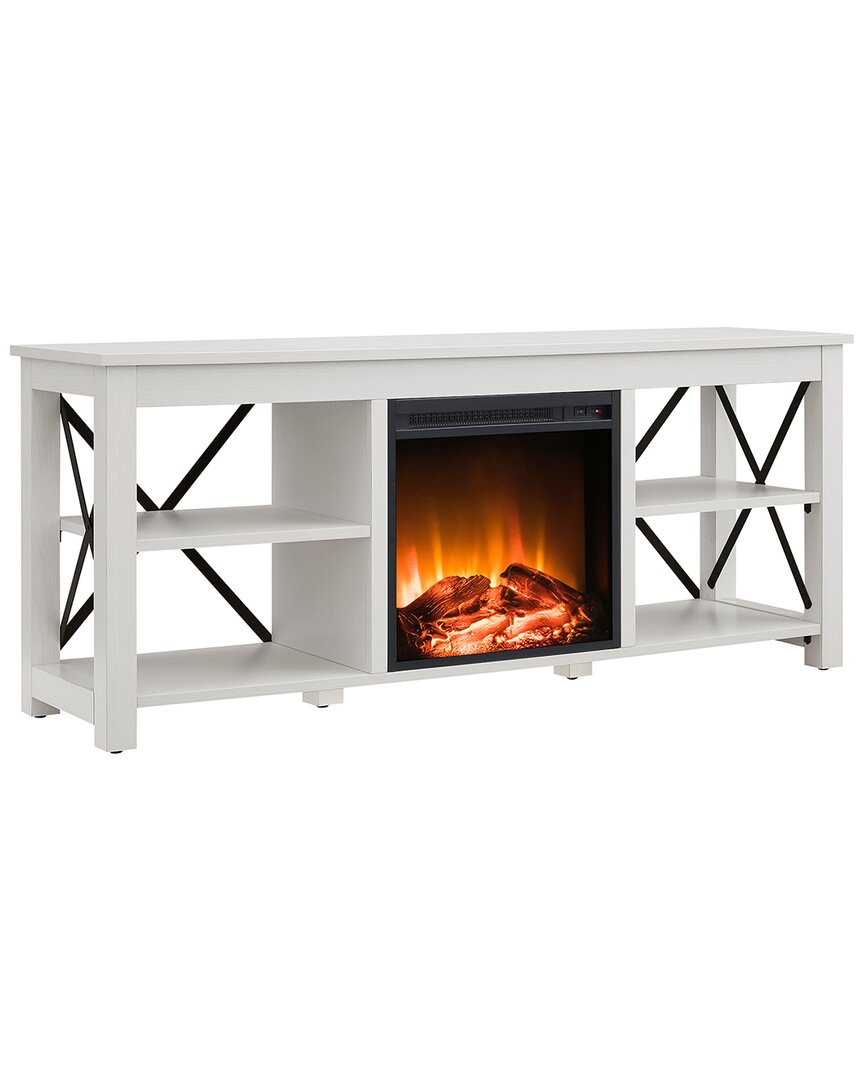 Abraham + Ivy Sawyer White Tv Stand With Log Fireplace Insert