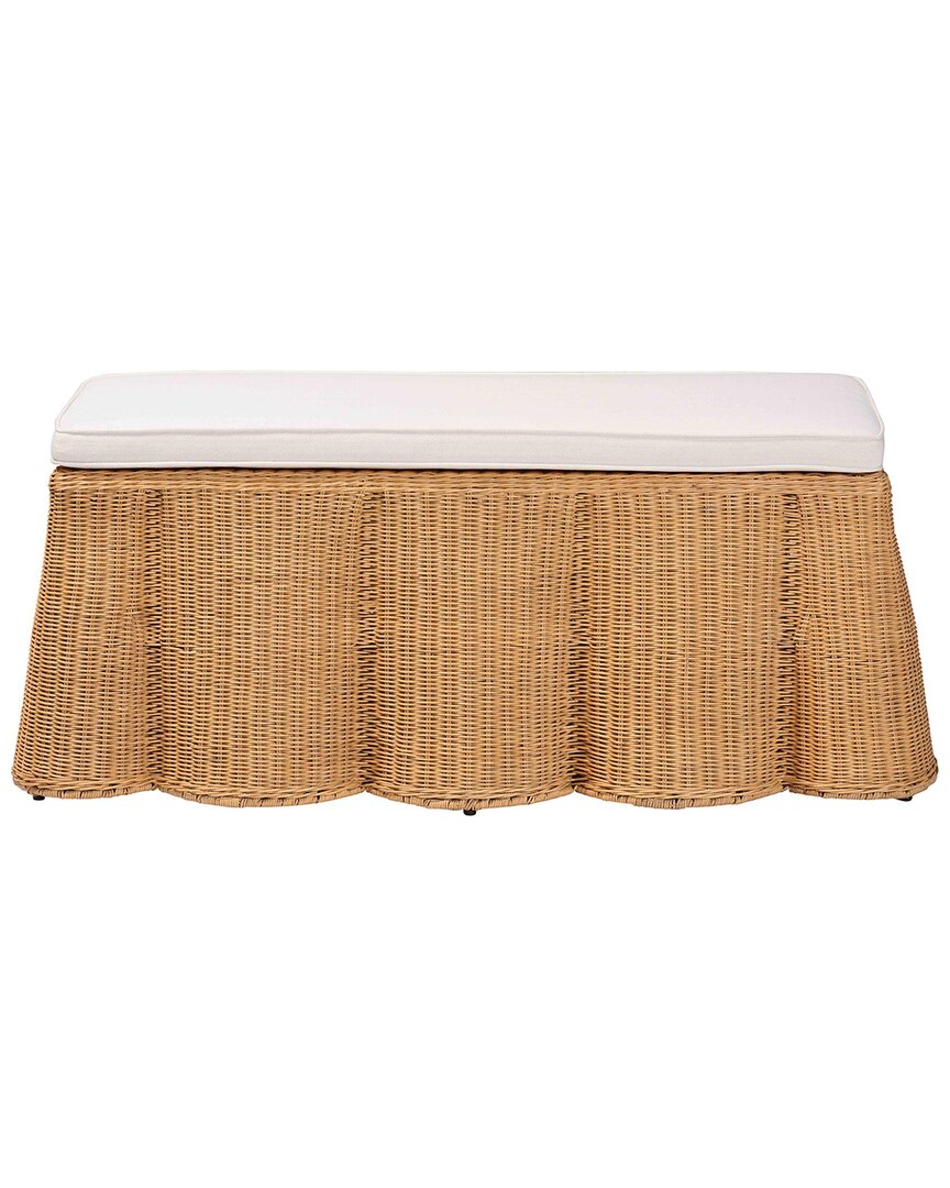 Baxton Studio Palm Scallop Rattan Ottoman With Cushion In Brown