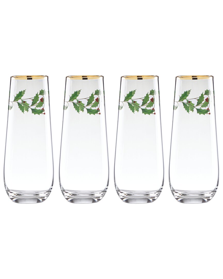 Lenox Holiday 4-piece Stemless Toasting Flutes In Red