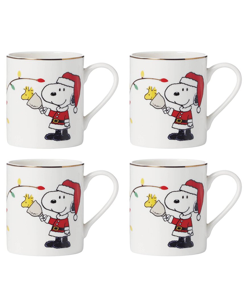 Lenox Set Of 4 Snoopy Christmas Mugs