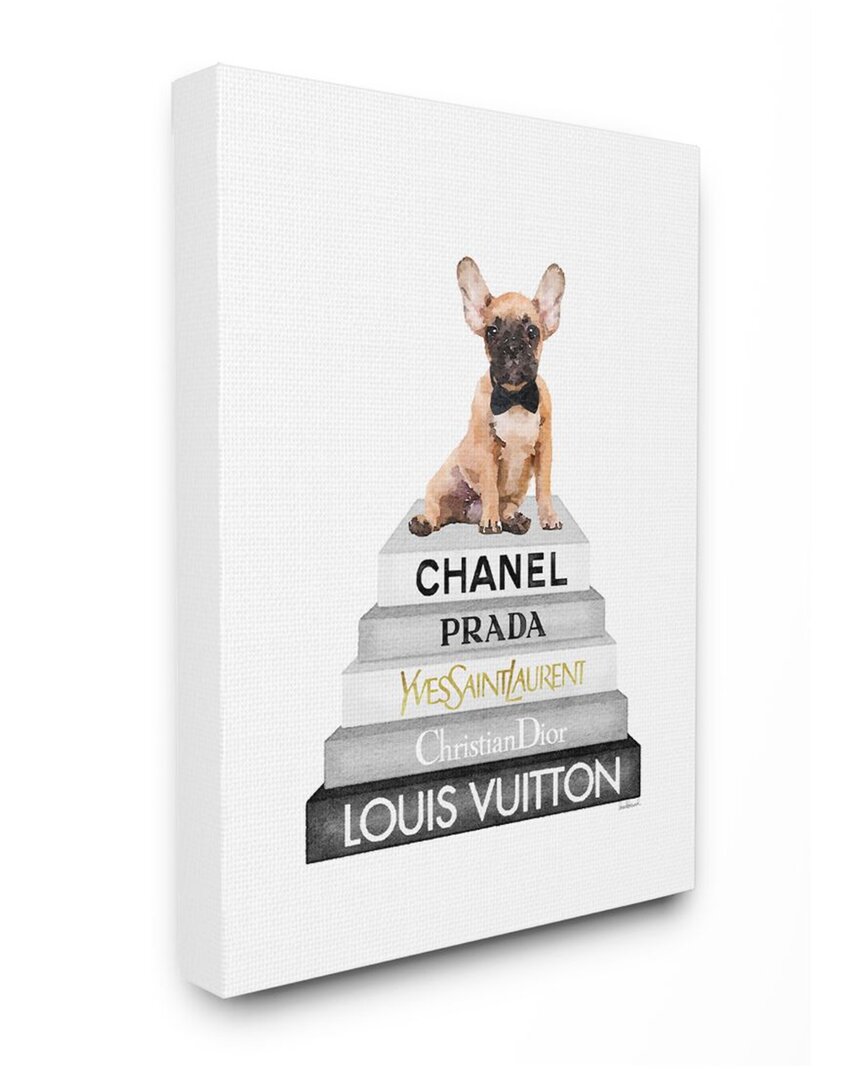 Stupell Relaxed Puppy Resting On Chic Women's Fashion Book Wall Art In White