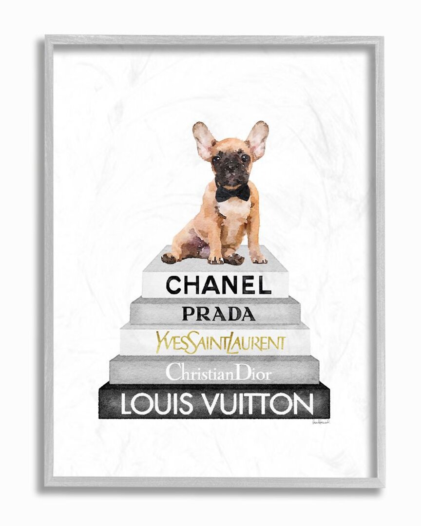 Stupell Relaxed Puppy Resting On Chic Women's Fashion Book Wall Art In White