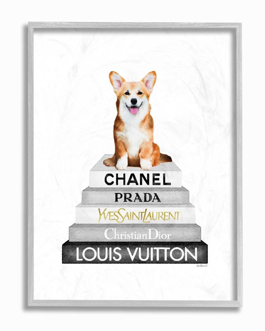 Stupell Smiling Corgi Puppy On Glam Fashion Icon Book Wall Art In White