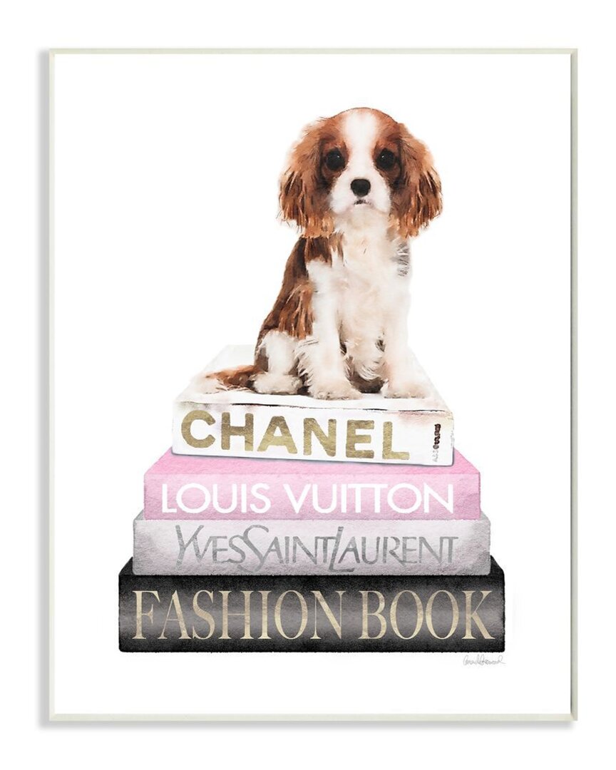 Stupell Resting Spaniel Puppy And Iconic Fashion Book Wall Art In White