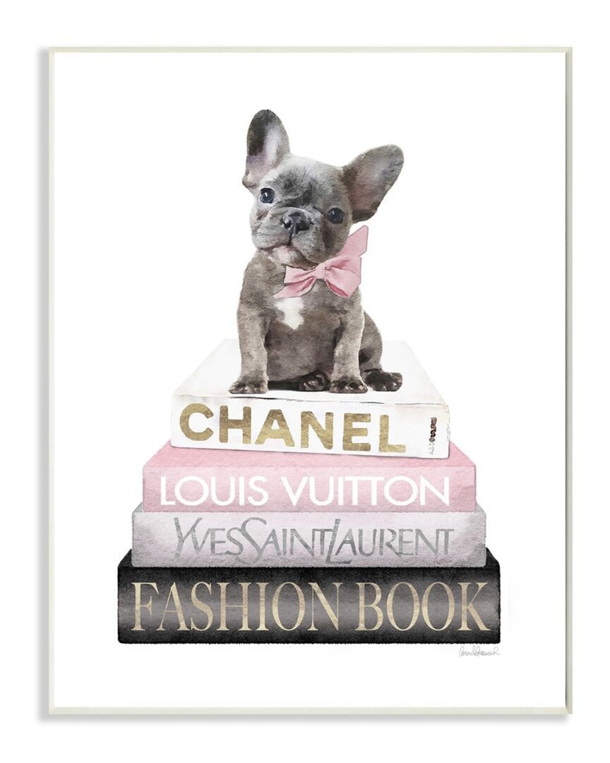 Stupell Dashing French Bulldog And Iconic Fashion Book Wall Art In White