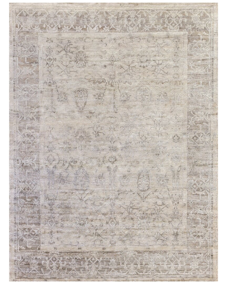 Exquisite Rugs Antique'd Silk Hand-knotted Bamboo Silk-blend Rug In Beige