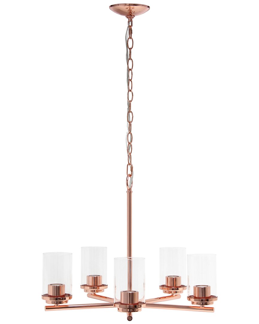 Lalia Home 5-light 20.5in Classic Contemporary Clear Glass And Metal Hanging  Pendant Chandelier In Gold
