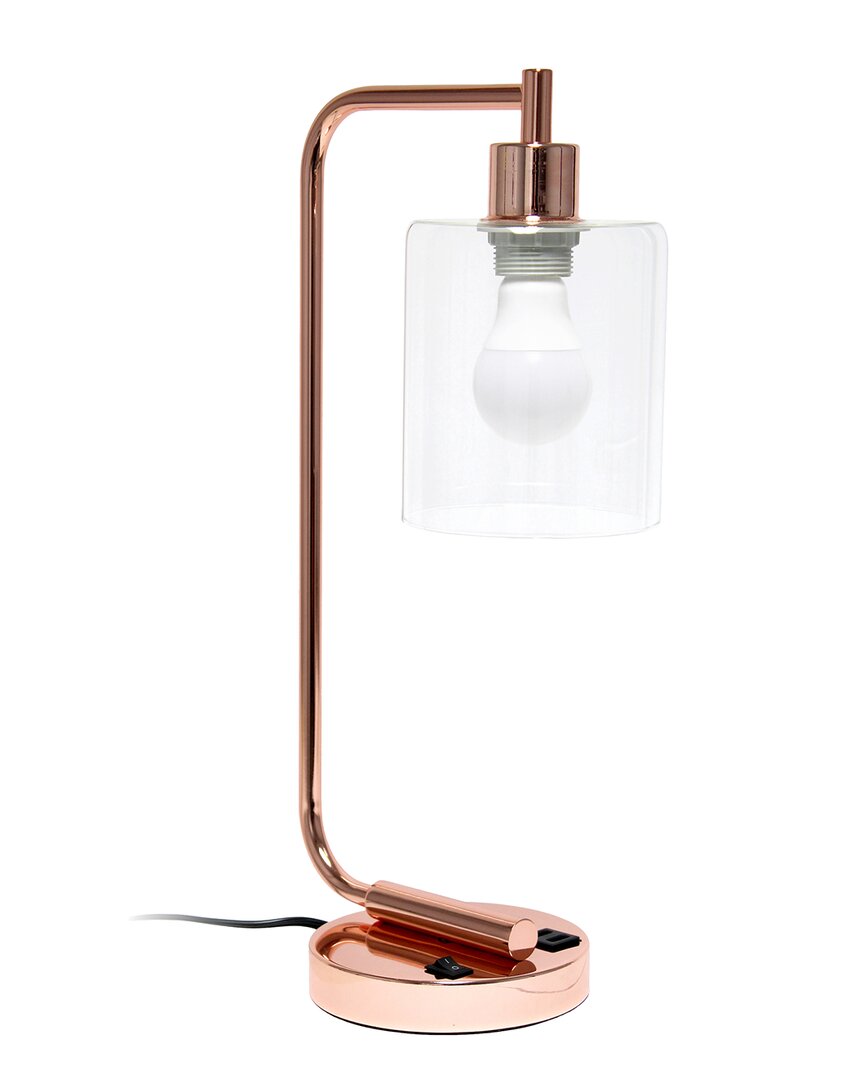 Lalia Home 18.8in Industrial Bronson Lantern Desk Table Lamp With Usb Port, Glass Shade & Led Bulb