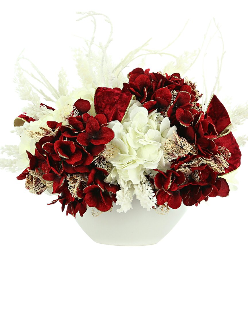 Creative Displays Red Hydrangea And Bow Holiday Arrangement In White