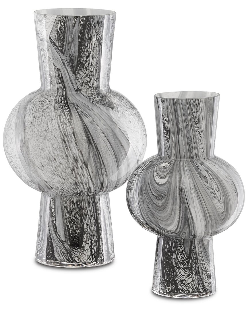 Currey & Company Set Of 2 Stormy Sky Glass Vases In Black