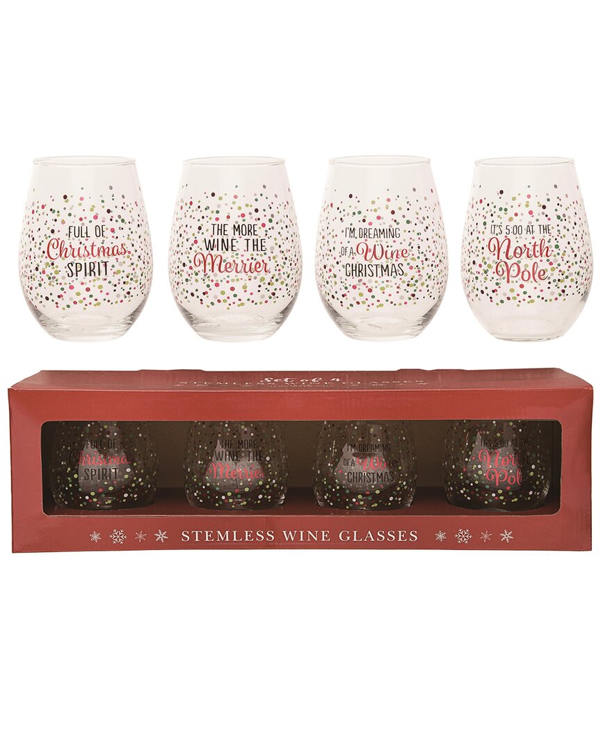 Shop Transpac Set Of 4 Glass 15in Multicolor Christmas Confetti Stemless Wine Glasses