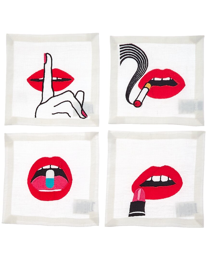 Jonathan Adler Lips Cocktail Napkins In White