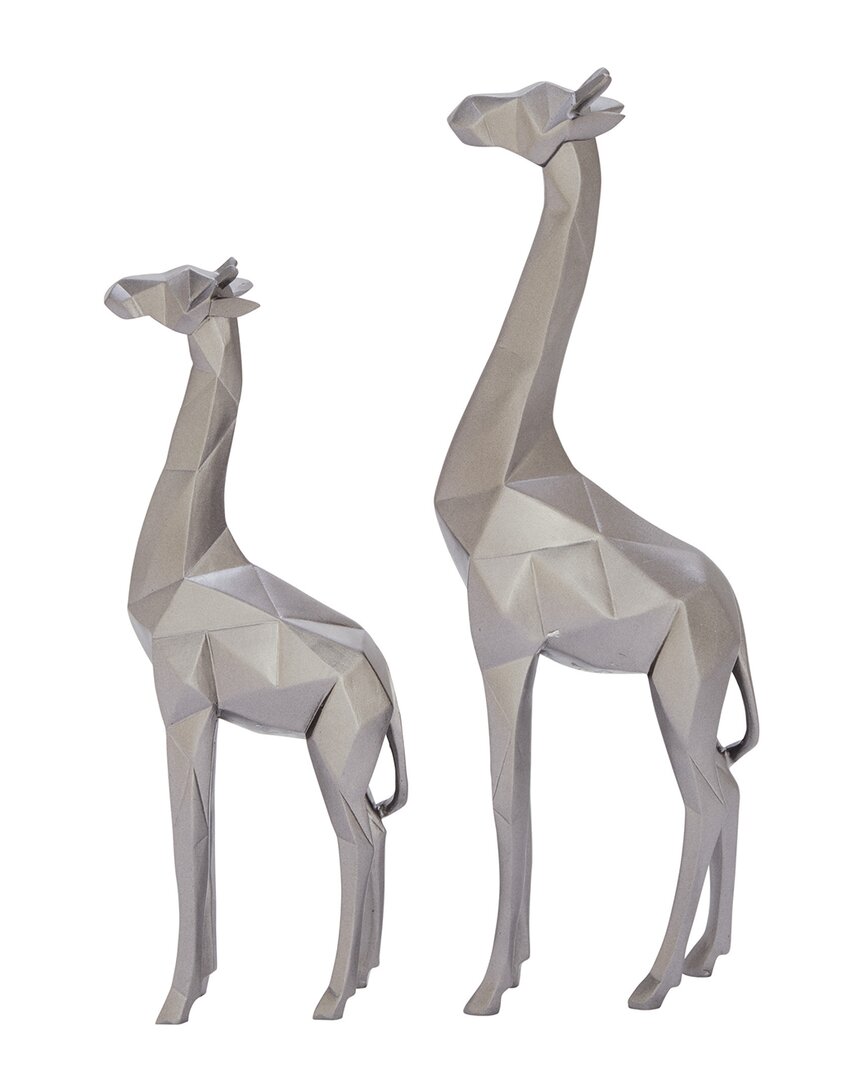 Cosmoliving By Cosmopolitan Set Of 2 Modern Giraffe Polystone Sculpture In Silver