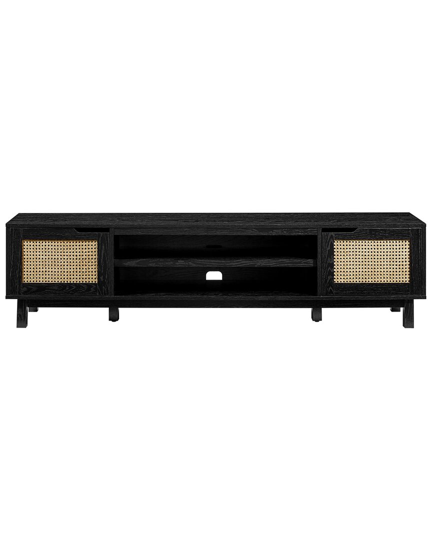 Walker Edison Modern Rattan-door Low Tv Stand For Tvs Up To 80in In Black