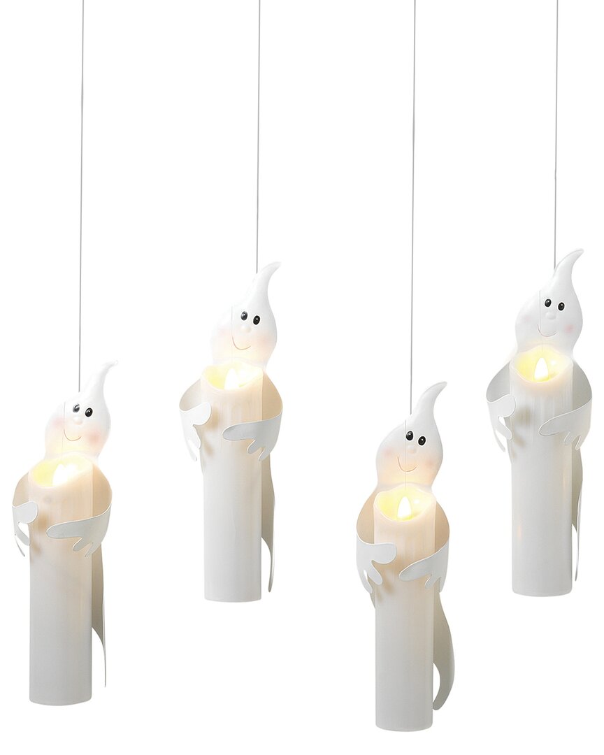 Gerson International Everlasting Glow Set Of 4 Battery Operated Candles Wrapped By White Metal Ghosts Appear To Be Hangin In Ivory