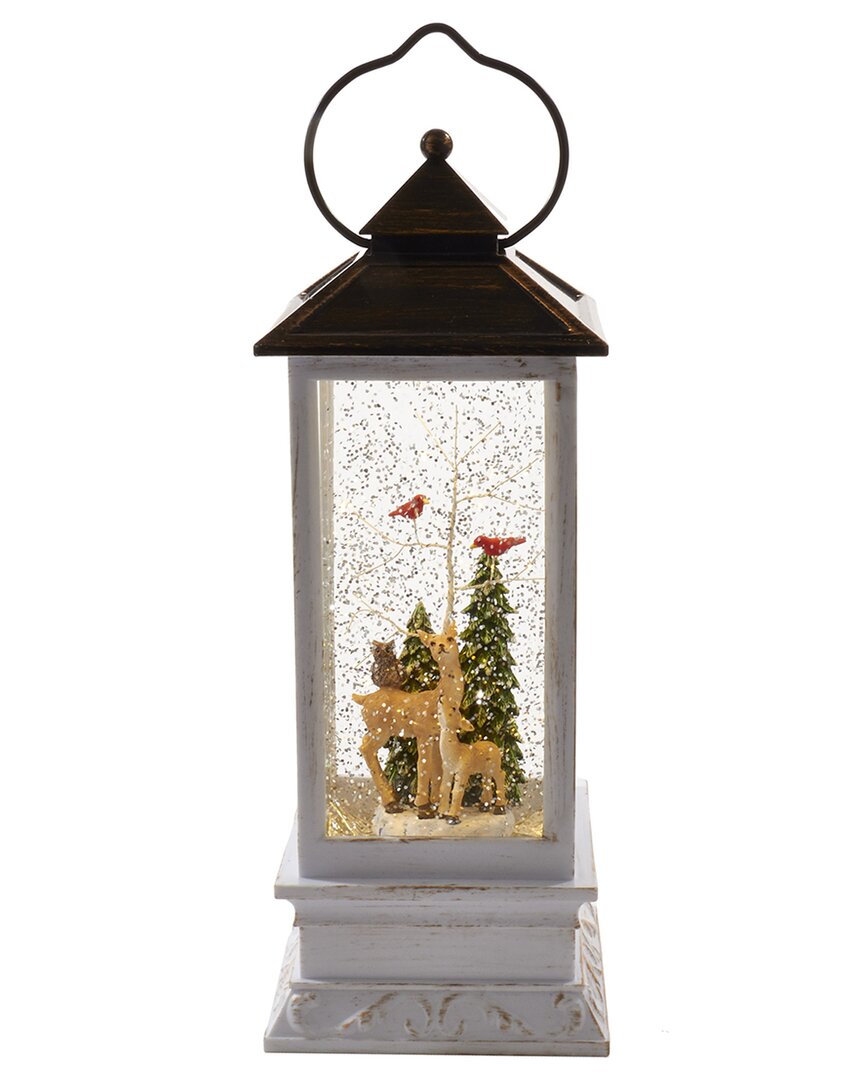 Kurt Adler 10in Battery-operated Led Deer & Tree Musical Tablepiece With Motion In White