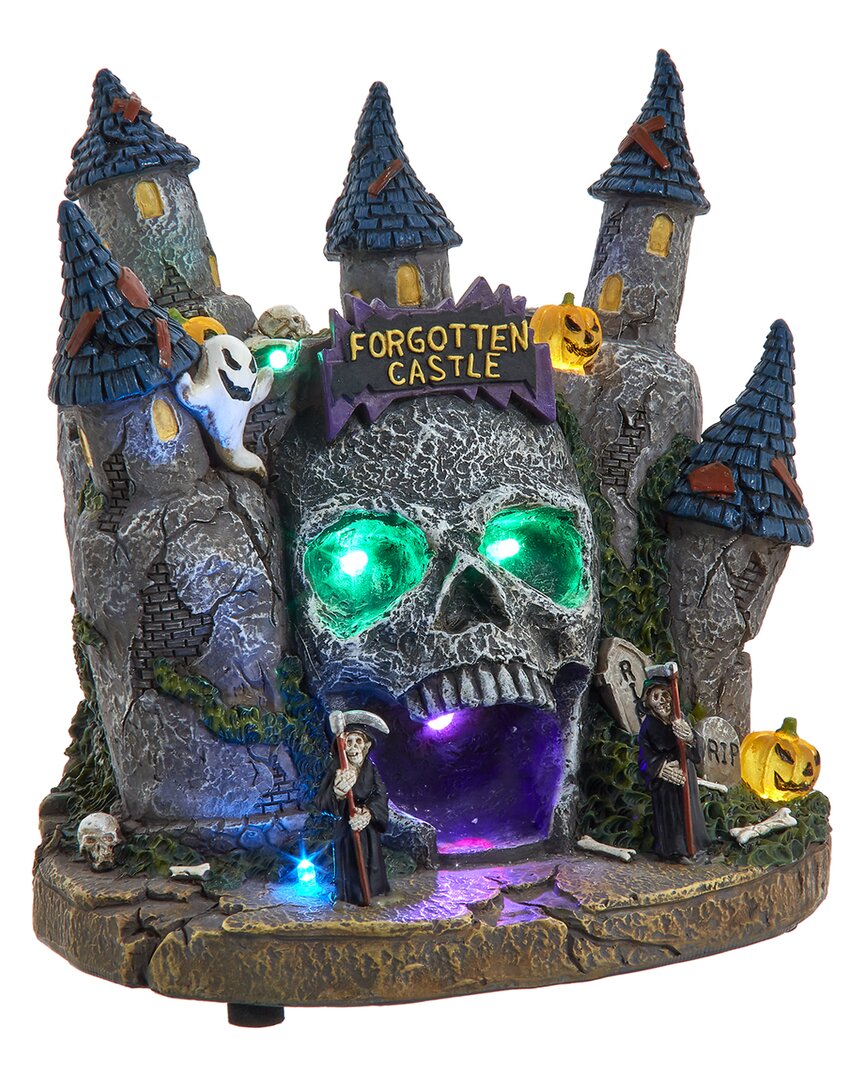 Kurt Adler 6.4-inch Battery Operated Multicolor Led Lighted Skull Castle Table Piece In Black
