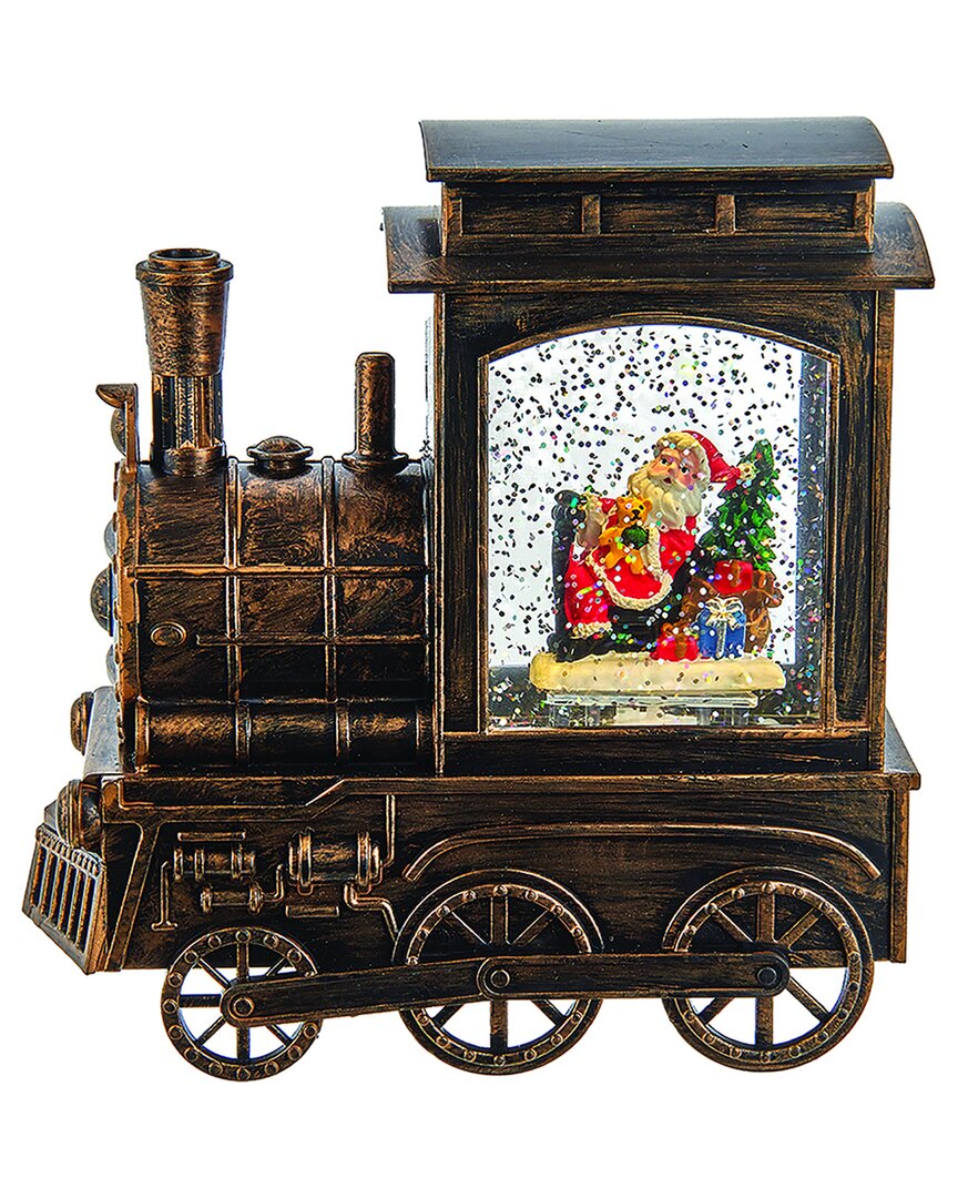 Kurt Adler 7in Battery-operated Musical With Light Santa Water Train & Projector In Brown