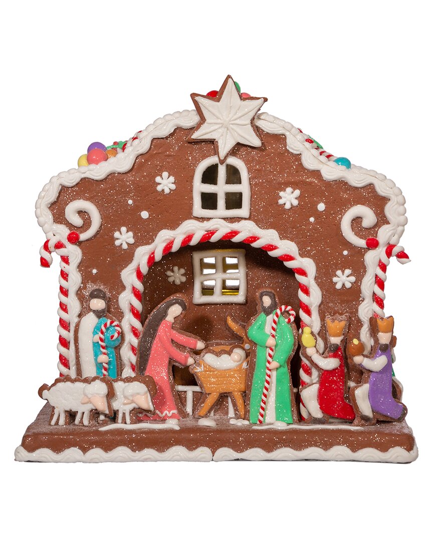 Kurt Adler 12.5in Battery-operated Light Up Nativity Gingerbread House