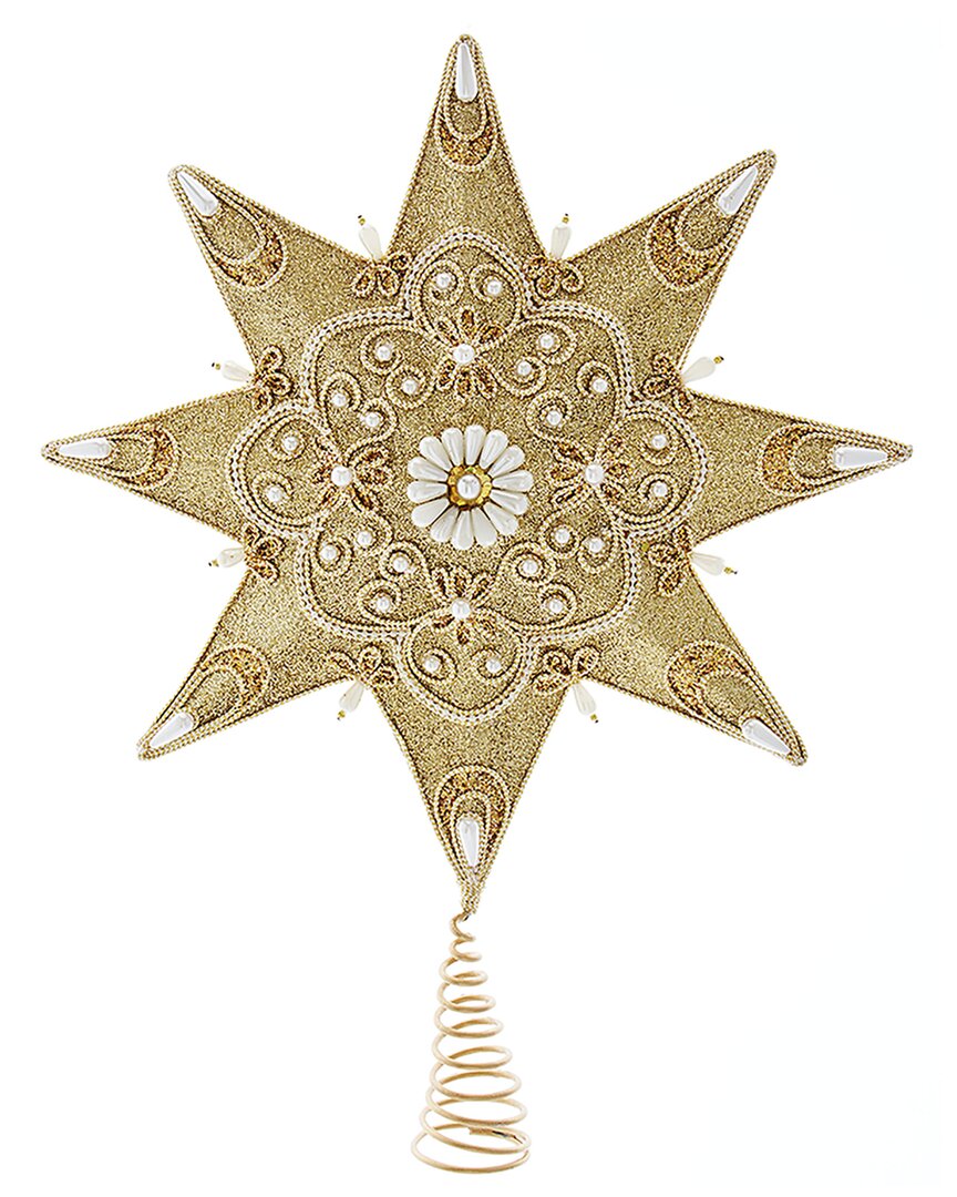 Kurt Adler 16in Pearl & Gold Shimmer 8-point Star Tree Topper In Gold