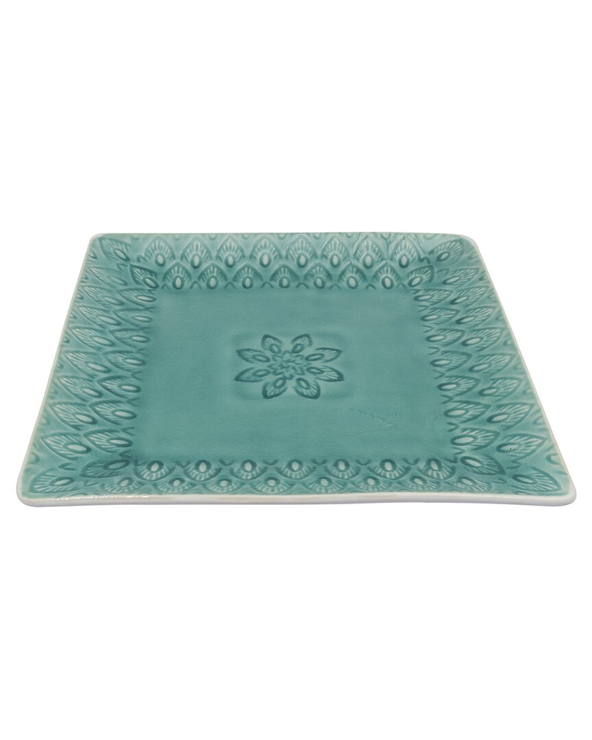 Euro Ceramica Peacock Square Serving Platter In Blue