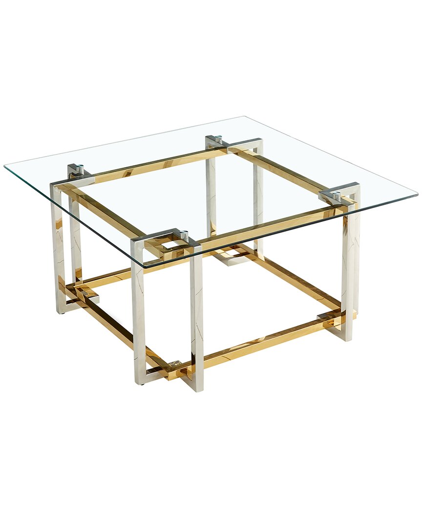Worldwide Home Furnishings Contemporary Square Glass & Metal Coffee Table In Silver & Gold