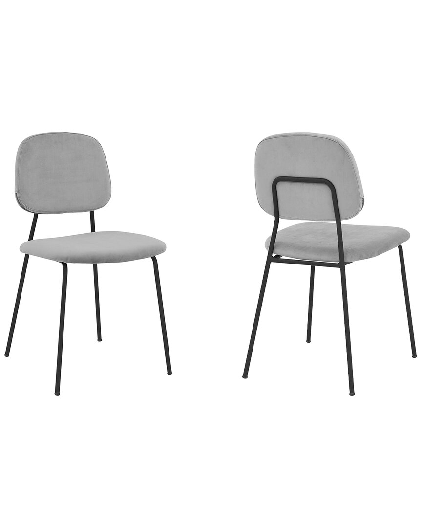 Armen Living Set Of 2 Lucy Velvet And Metal Dining Chairs In Gray