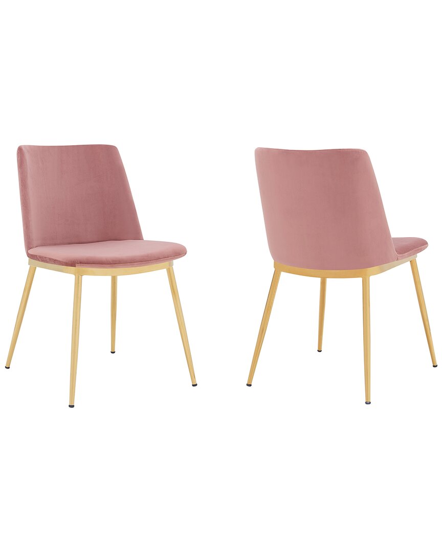 Armen Living Set Of 2 Messina Modern Velvet Dining Chairs In Rose