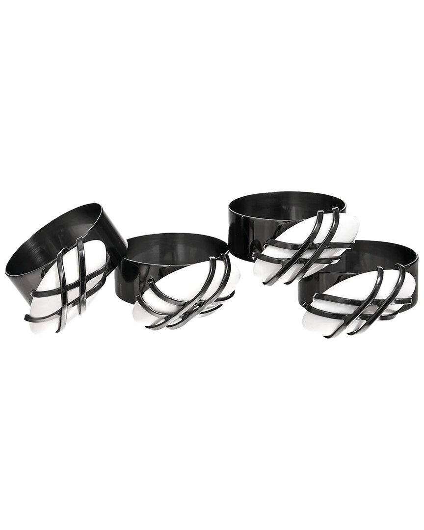 Godinger Midnight Pebble Napkin Ring Set In Black
