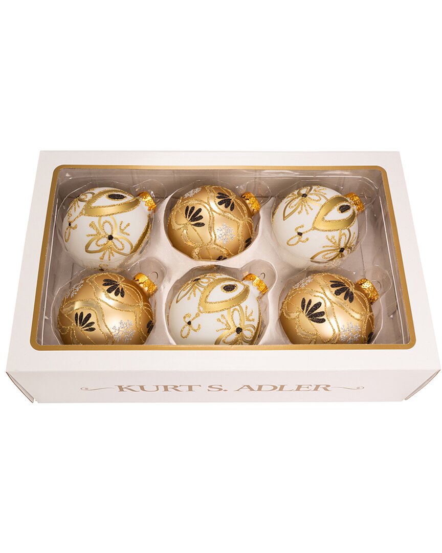 Kurt Adler 6pc 80mm Glass Decorated Ball Christmas Ornaments
