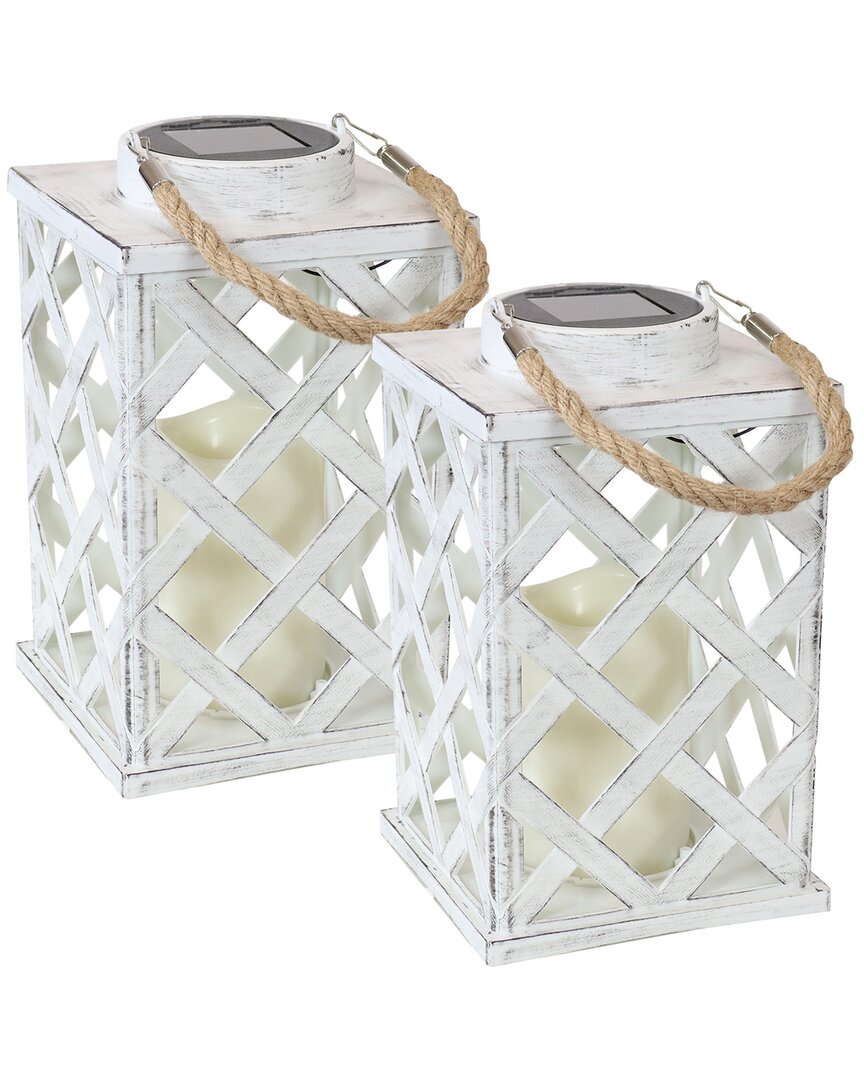 Sunnydaze Decor Set Of 2 Modern Crosshatch Solar Led Candle Lanterns In White