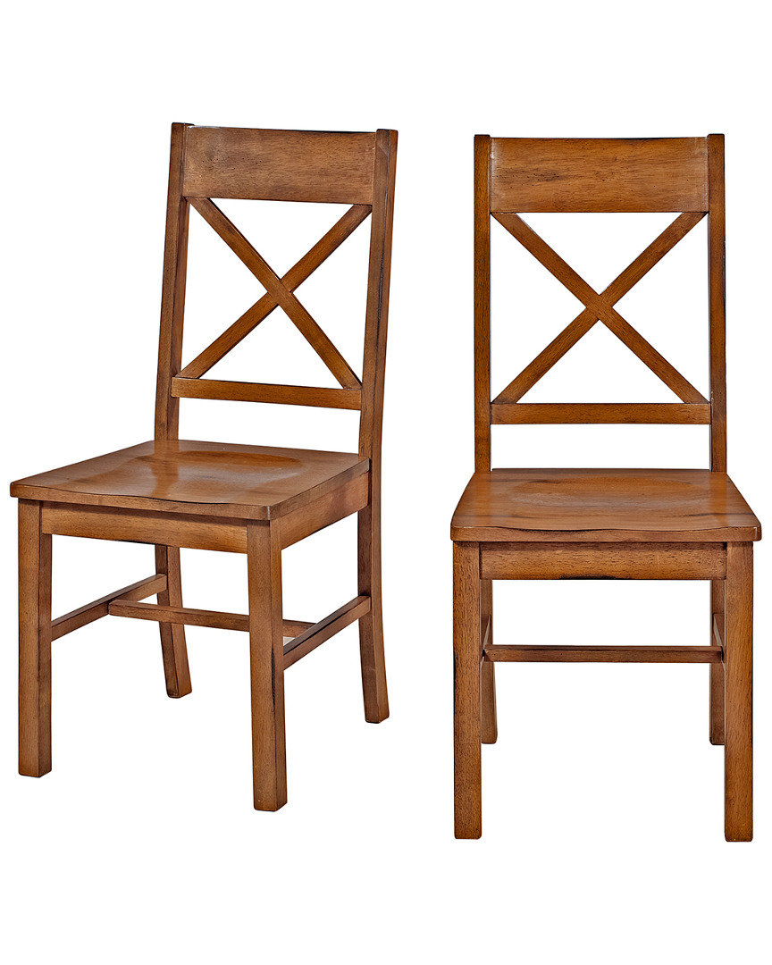 Hewson Set Of 2 Antique Brown Wood Dining Kitchen Chairs