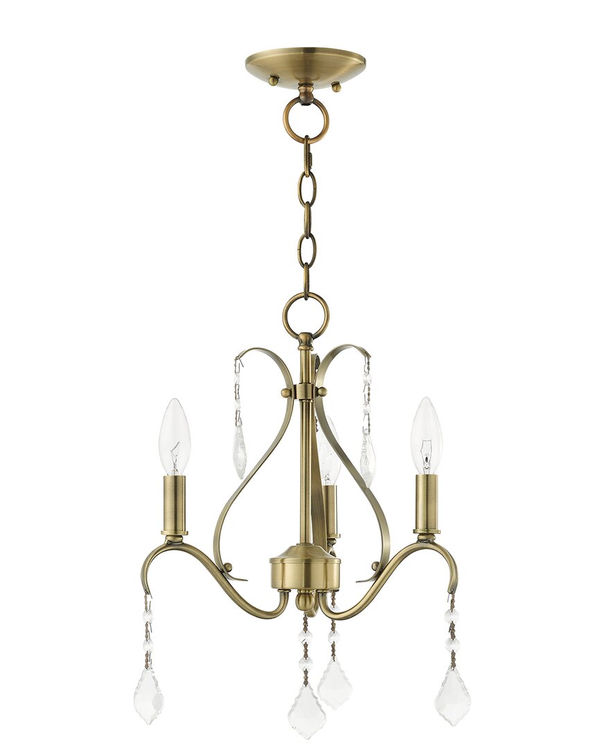 Livex Lighting 3-light Antique Brass With Clear Crystals Chandelier In Metallic