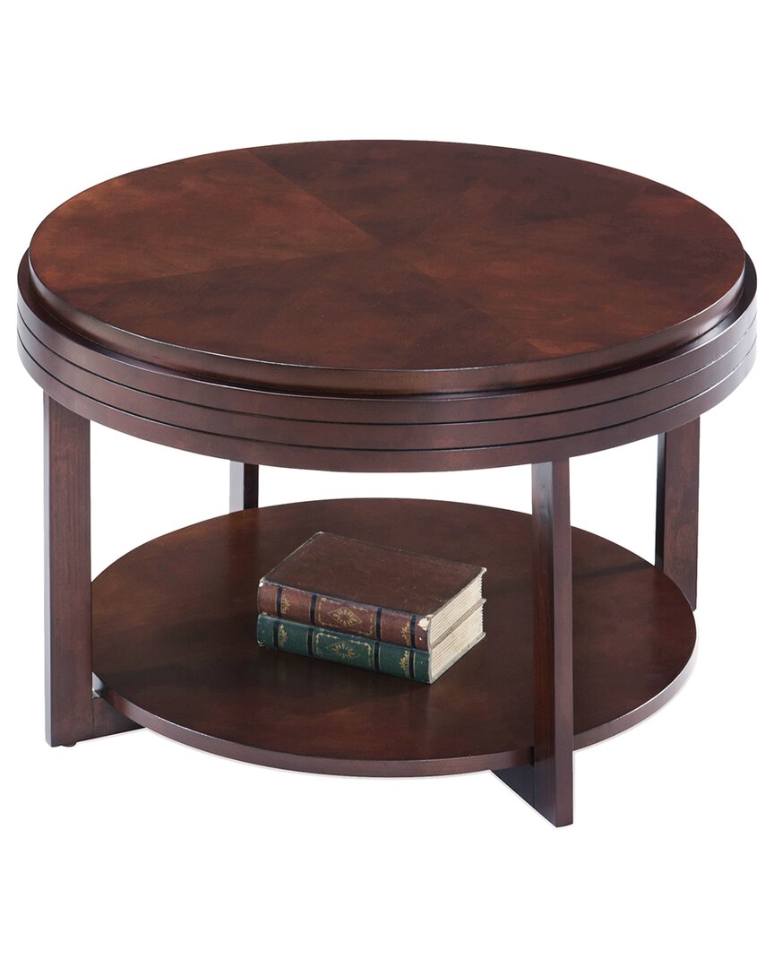 Leick Home Teo Solid Wood Round Coffee Table With Shelf In Brown