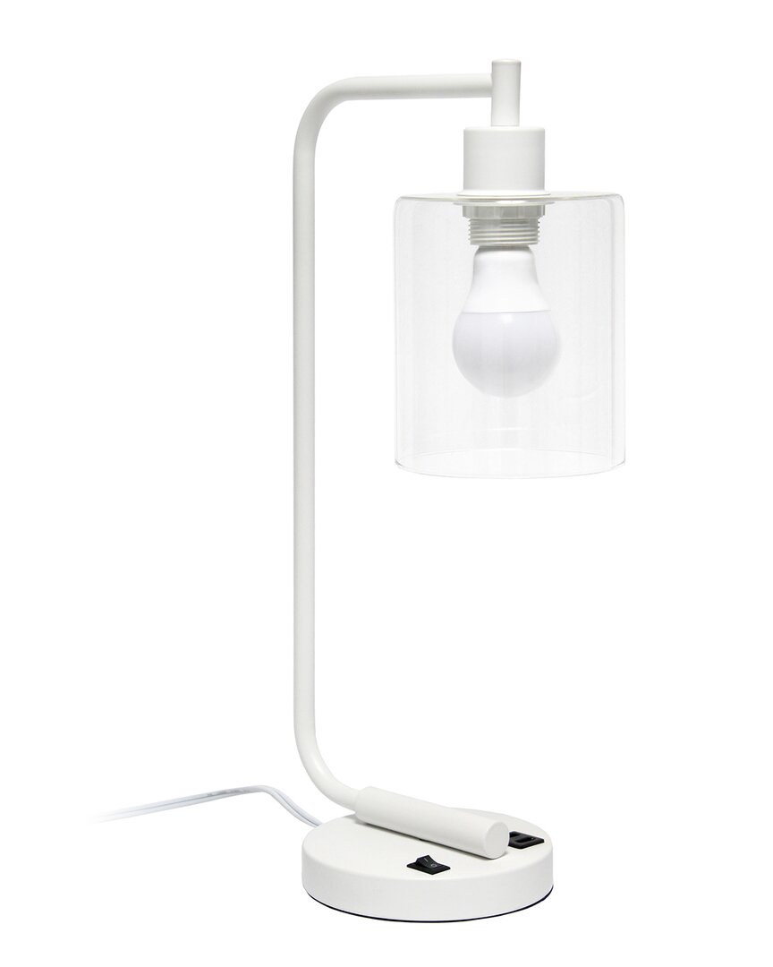 Lalia Home 18.8in Industrial Bronson Lantern Desk Table Lamp With Usb Port,  Glass Shade & Led Bulb