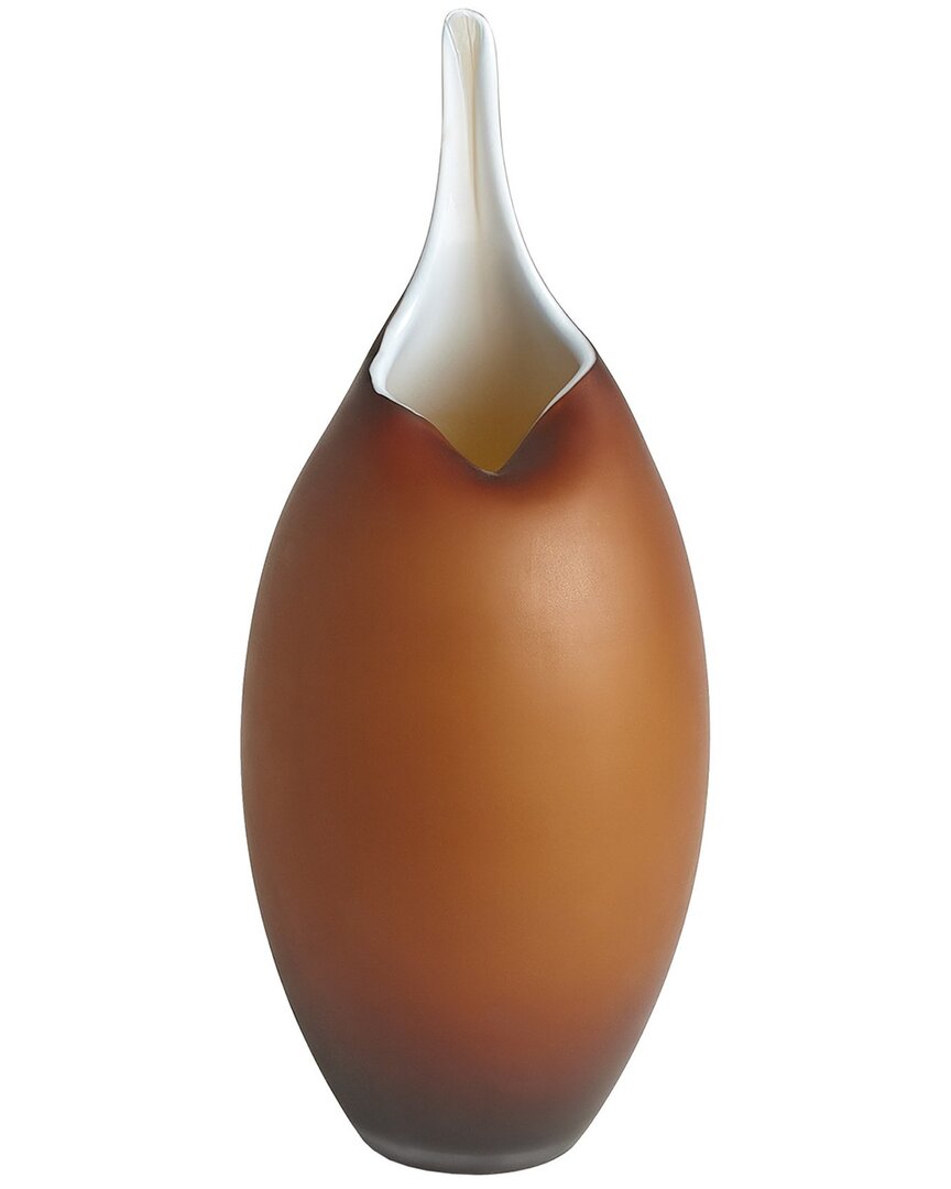 Global Views Frosted Amber Vase W/blue Casing In Brown