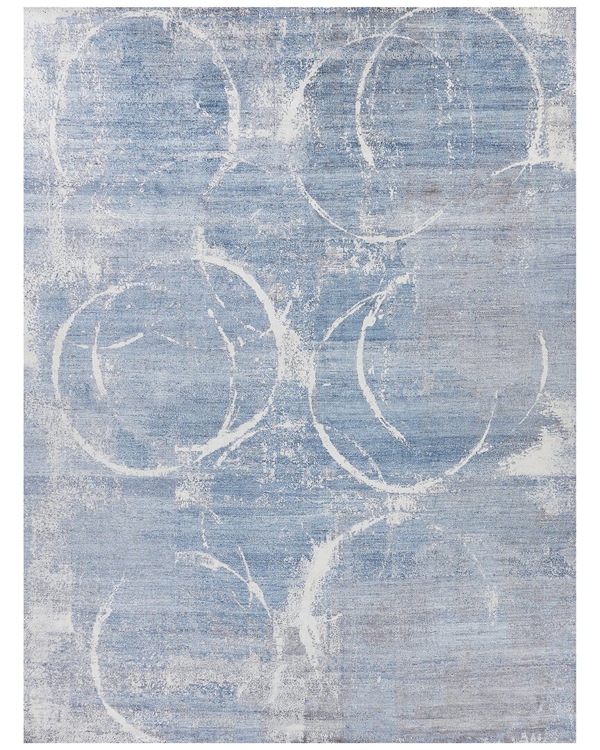 Exquisite Rugs Fine Pure Silk Hand-knotted Silk Rug In Blue
