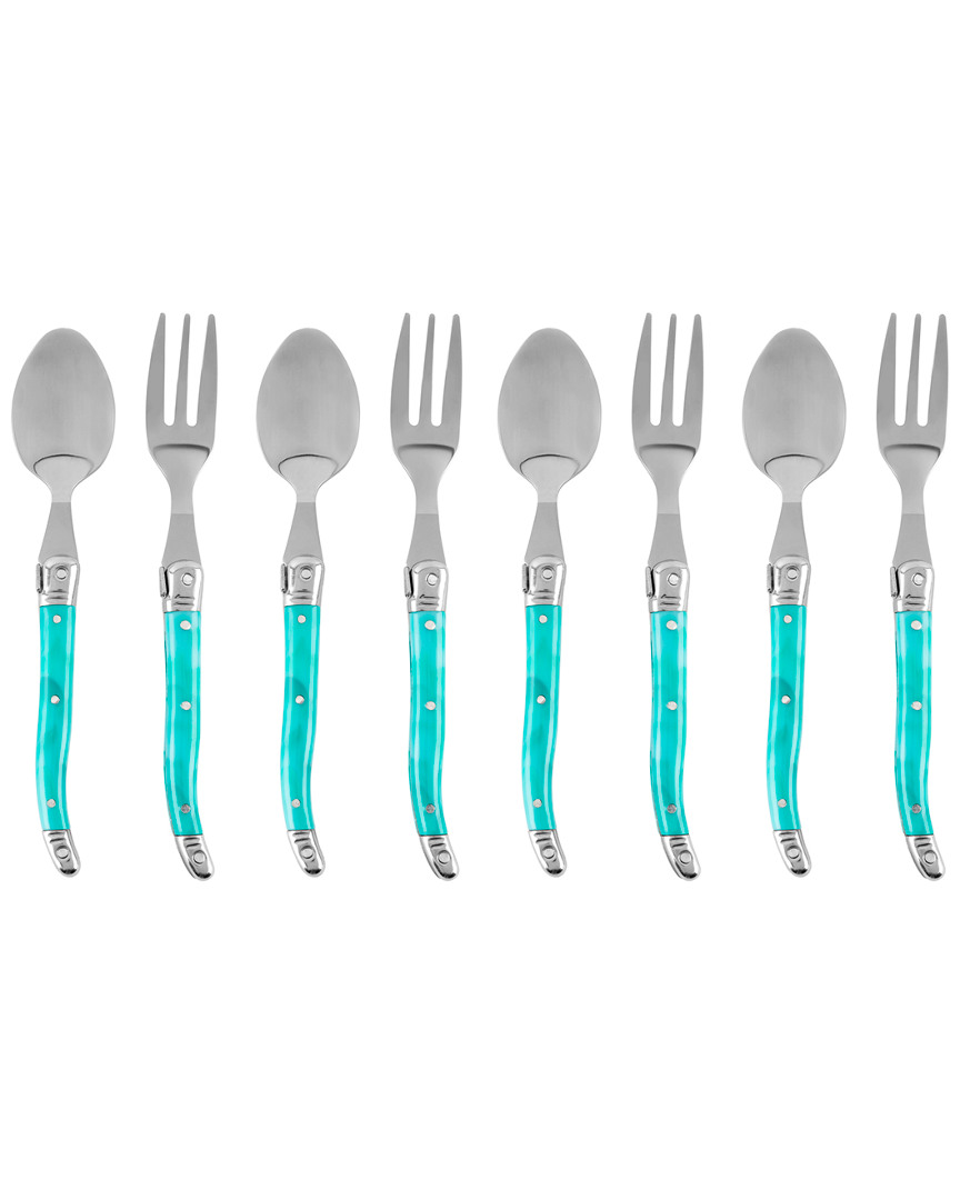 French Home Laguiole Set Of 8 Turquoise Dessert Spoons & Forks