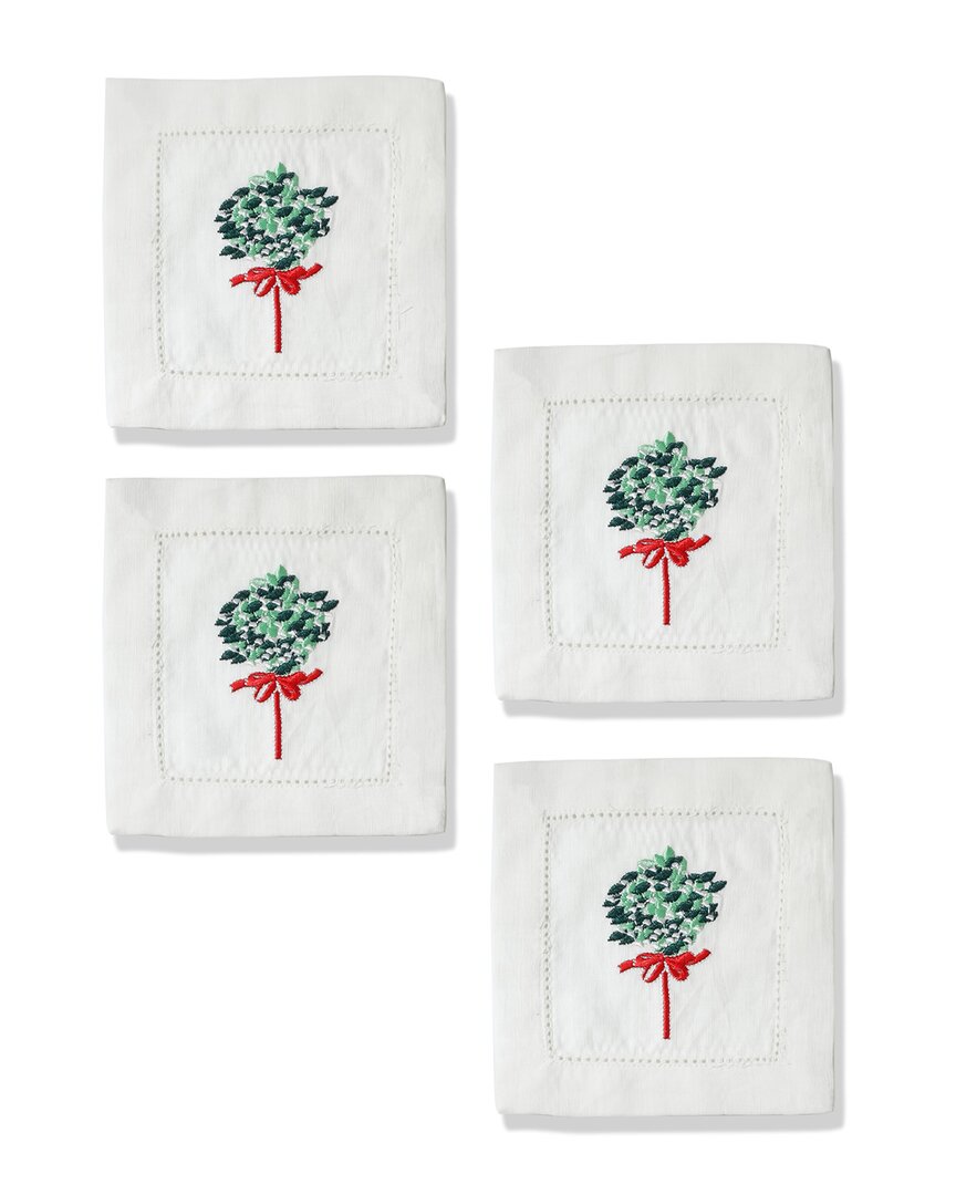 Tiramisu Set Of 4 Christmas Wreath Cocktail Napkins In Green
