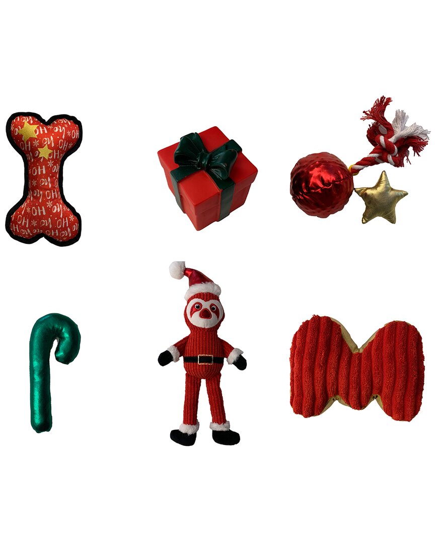 Wag And Wiggle 6pc Holiday Dog Toy Set In Red
