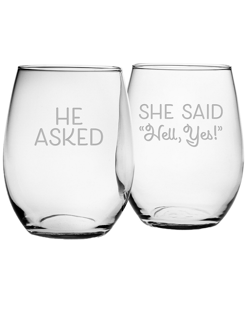Susquehanna Glass Set Of 2 He Asked Stemless Wine Glasses