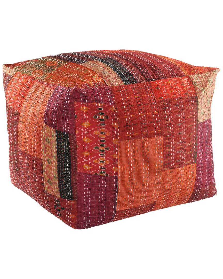 Lr Home Kaya Red Patchwork Hand-stitched Ottoman Pouf