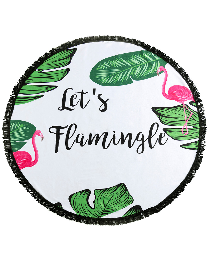 Shiraleah Let's Flamingle Round Beach Towel With Bag In White