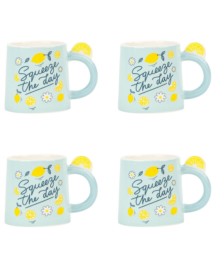 10 Strawberry Street Set Of 4 Squeeze The Day Mugs In Blue