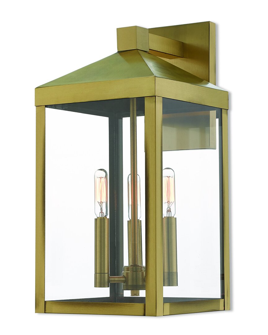 Livex Lighting 3-light Antique Brass Outdoor Wall Lantern In Metallic