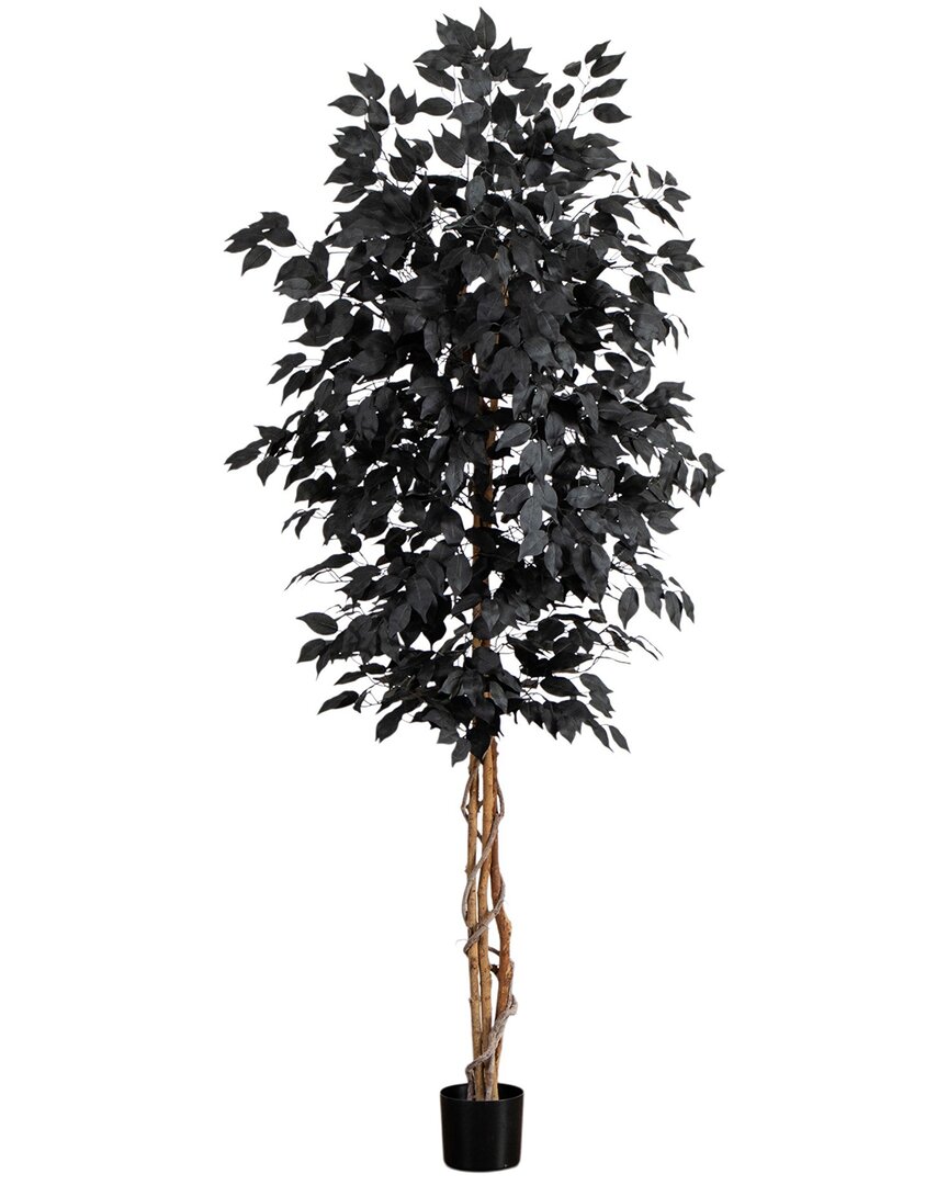 Nearly Natural 7ft. Artificial Halloween Black Ficus Tree In Black
