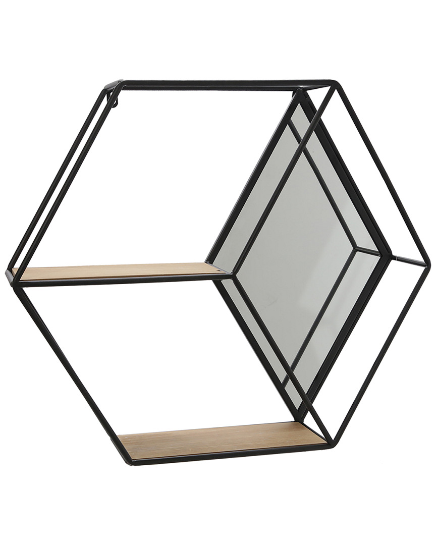 Sagebrook Home Metal Wood Hexagon Mirrored Wall Shelf In Black